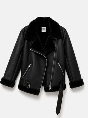 ZARA Black Faux Shearling Moto Jacket